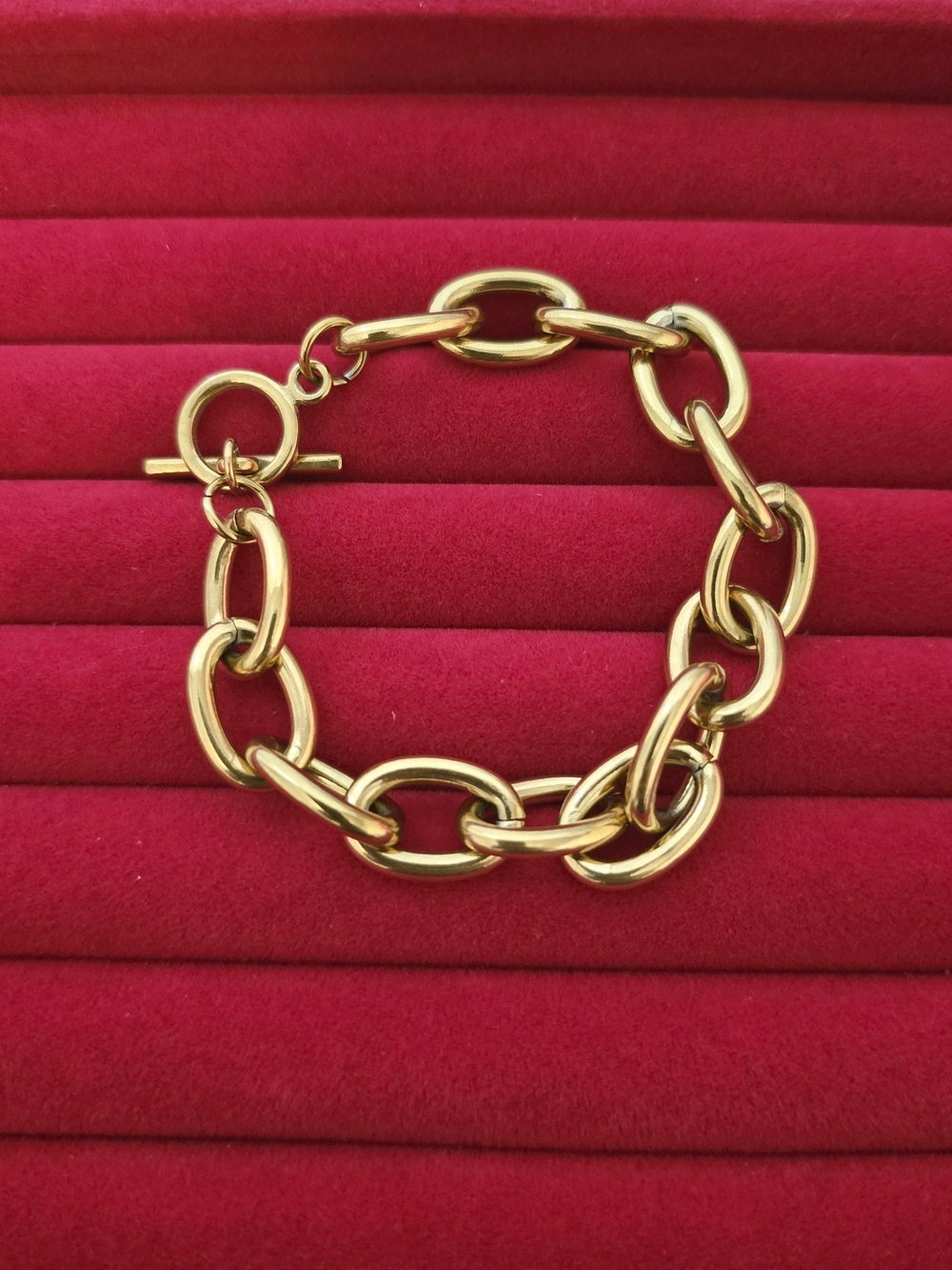 🆕️18K Gold -plated Chain Link Toggle Bracelet - Women Chunky Jewelry B005 - Picture 2 of 5